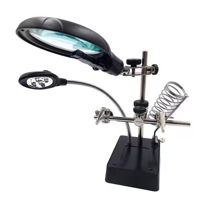 5 LED Light Desktop LED Auxiliary Clip Loupe Magnifier Metal Soldering Iron Stand Electronic Helping Hand Welding Magnifying