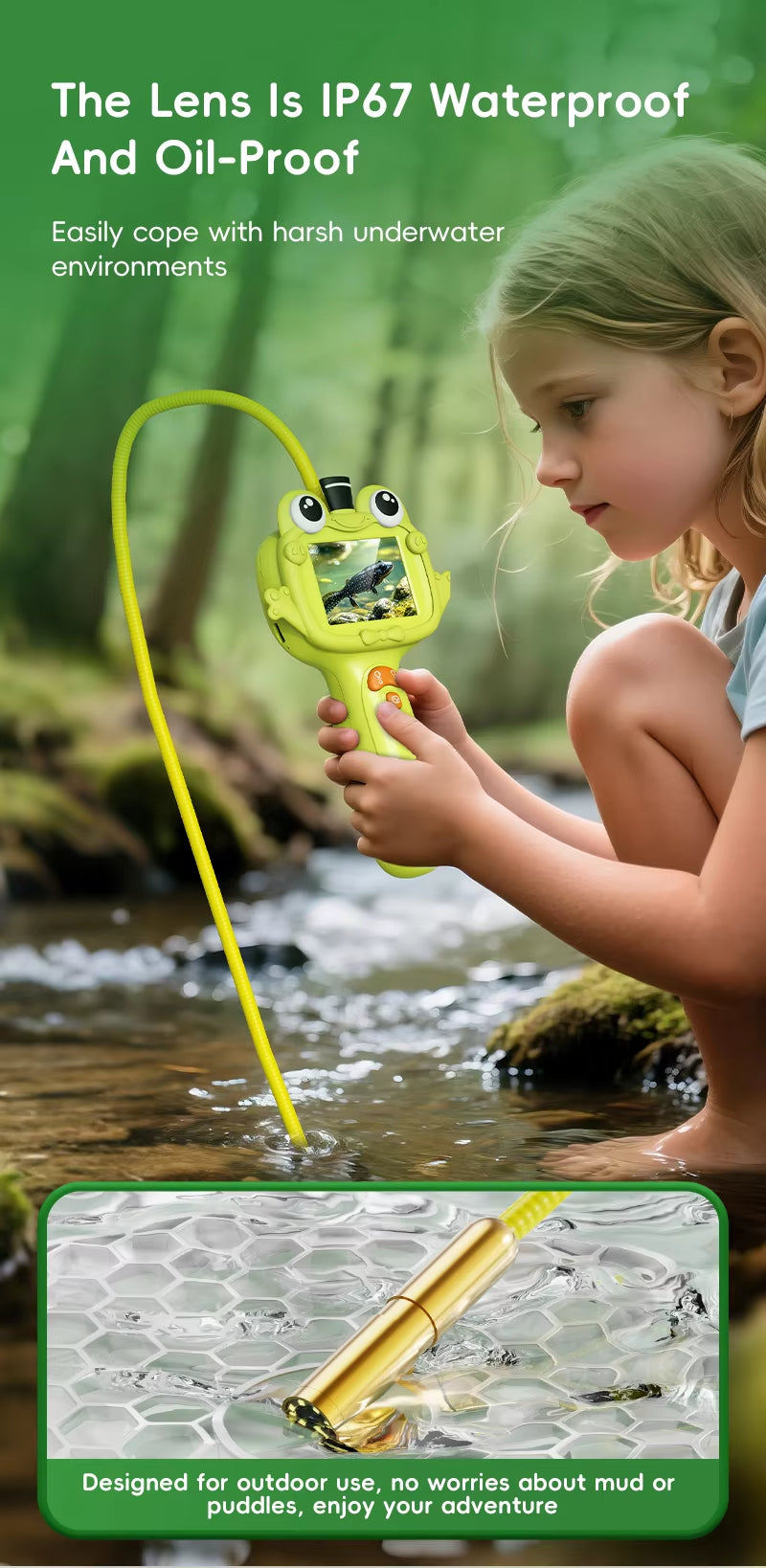 2.4 Inch HD Portable Digital Inspection Camera for Kids Big Eyes Frog Design Cheap Mini Smart Borescope