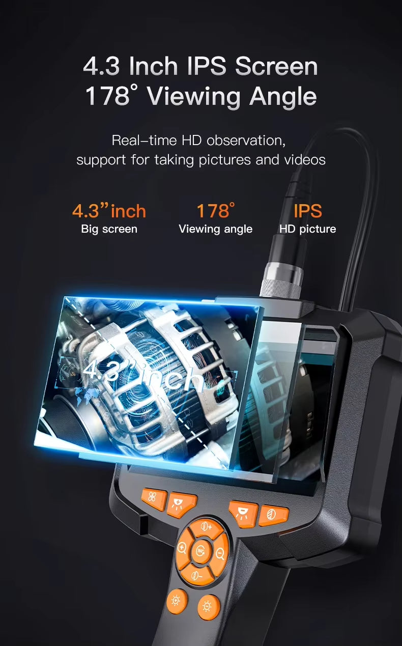 10M 4.3 Inch IPS Screen Industrial Endoscope Camera HD1080P Single Lens Pipe Inspection Borescope for Checking Car Sewer