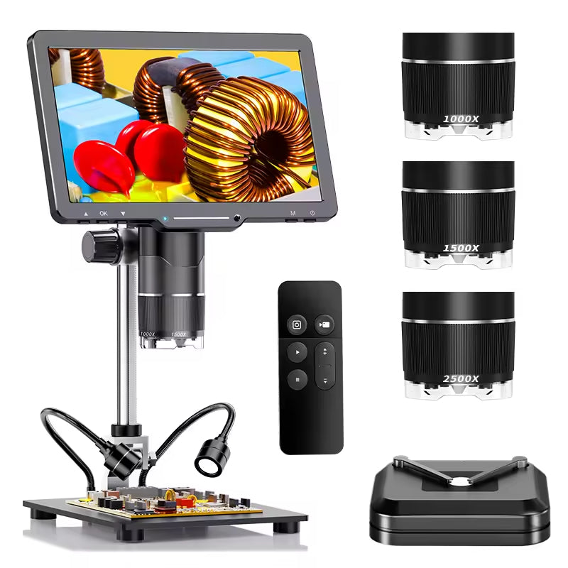 10.1\" 1080P IPS Monitor 24 MP Digital Microscope with 1000X 1500X 2500X Zoom 3 Lens Real Photo for Mobile Repair PCB Soldering