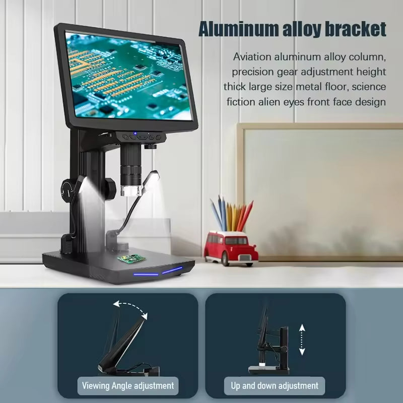 10.1 Inch Desktop Digital Microscope for Adults 50X-1600X Magnification IPS Screen 8MP Photo 1080P Video
