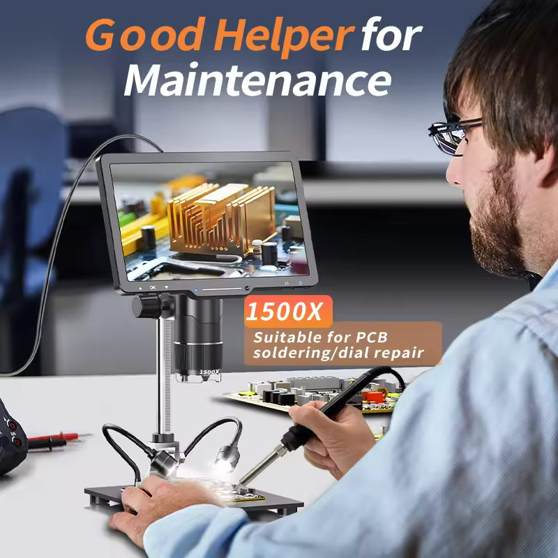 10.1\" 1080P IPS Monitor 24 MP Digital Microscope with 1000X 1500X 2500X Zoom 3 Lens Real Photo for Mobile Repair PCB Soldering