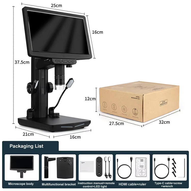 10.1 Inch Desktop Digital Microscope for Adults 50X-1600X Magnification IPS Screen 8MP Photo 1080P Video