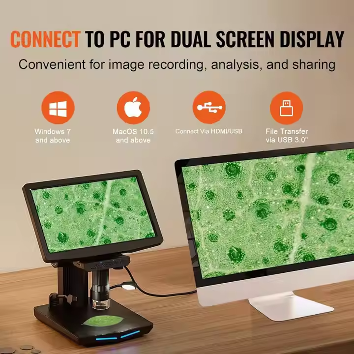 10.1 Inch Desktop Digital Microscope for Adults 50X-1600X Magnification IPS Screen 8MP Photo 1080P Video